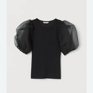 NWT- H & M Black Puff Sleeve Top